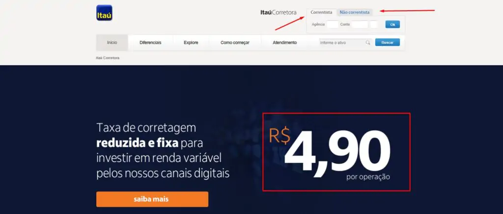 Itaú Corretora taxas